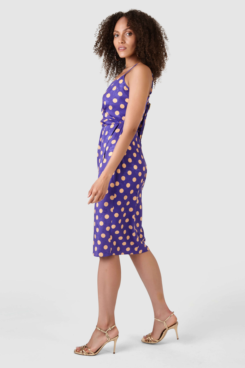 Purple Polka Dot Midi Wrap Slip Dress